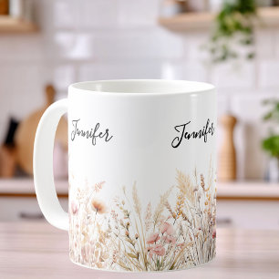 Mug Nom beige rose fleur sauvage