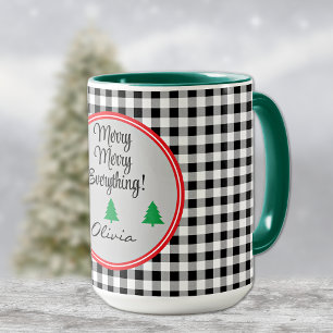 Mug Nom, Black & White Buffalo Check 15oz. Combo