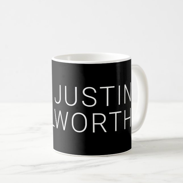 Mug Nom blanc moderne sur fond noir (Devant droit)
