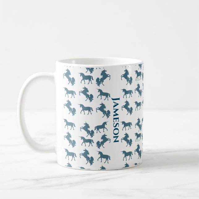 Mug Nom bleu mou Monogram Unicorn Motif (Gauche)