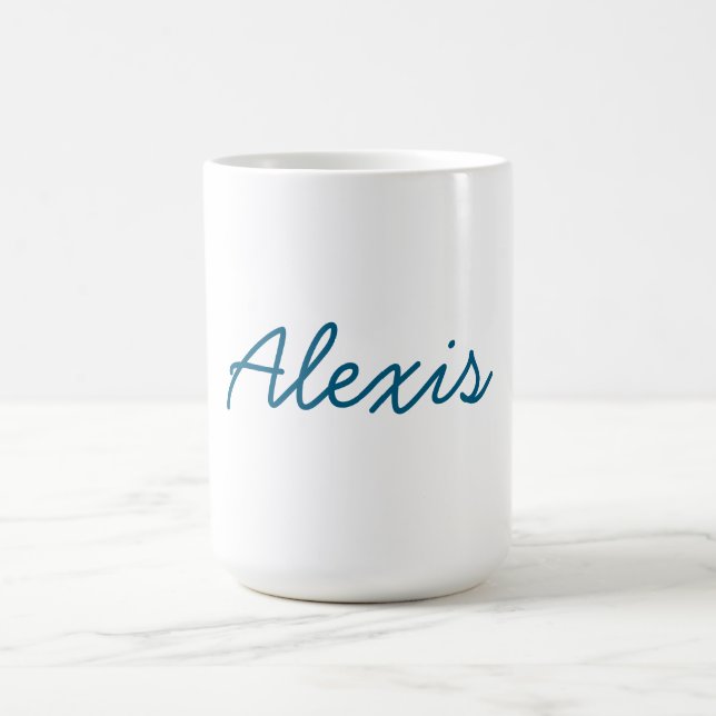 Mug Nom Calligraphie Script Plain Simple Blanc Bleu (Centre)
