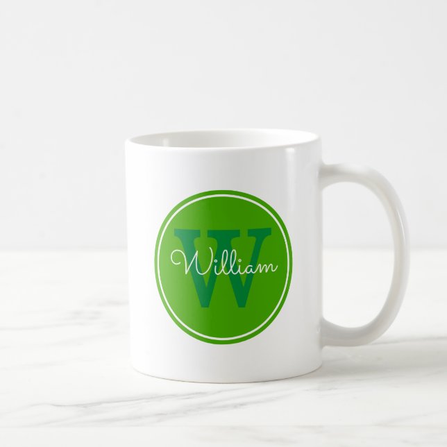 Mug Nom + Cercle de vert d'intérieur d'initiale (Droite)