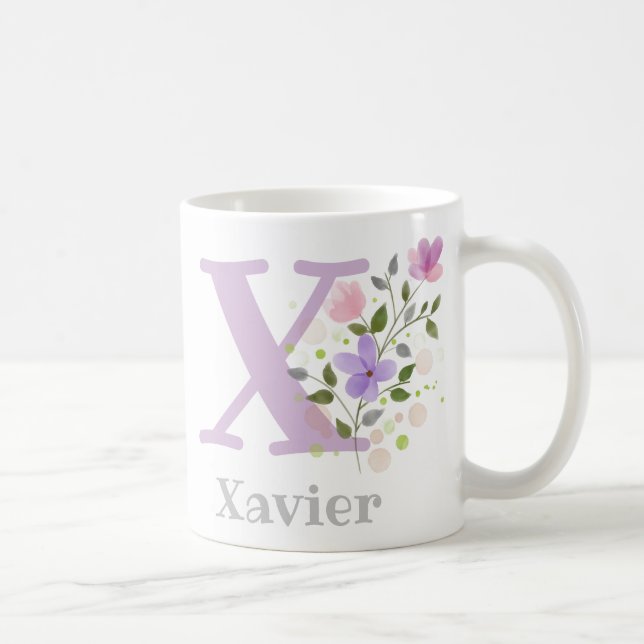 Mug Nom chrétien et motif floral initial (Droite)