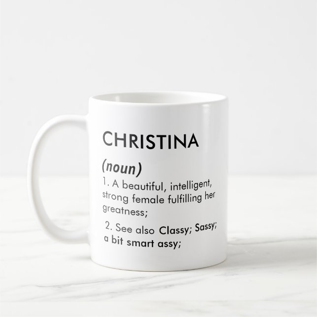 Mug Nom Christina, Nom modifiable, Nom personnalisé (Gauche)