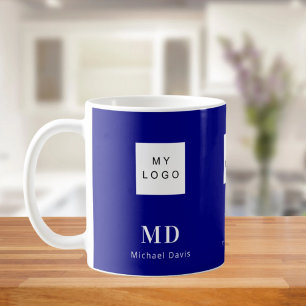 Mug Nom commercial bleu marine monogramme blanc nom