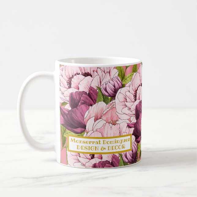 Mug Nom commercial Gold personnalisé Elegant Pink Peon (Gauche)