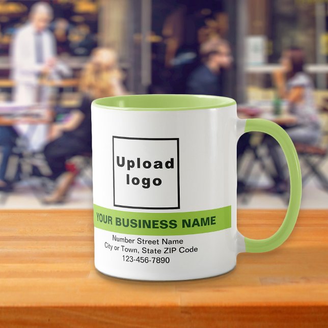 Mug Nom commercial mis en évidence sur Lime Green Comb (Your business name with highlight, logo, address and phone number on lime green combo mug.)
