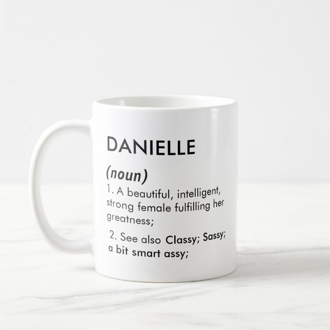 Mug Nom Danielle, Nom modifiable, Nom personnalisé (Gauche)
