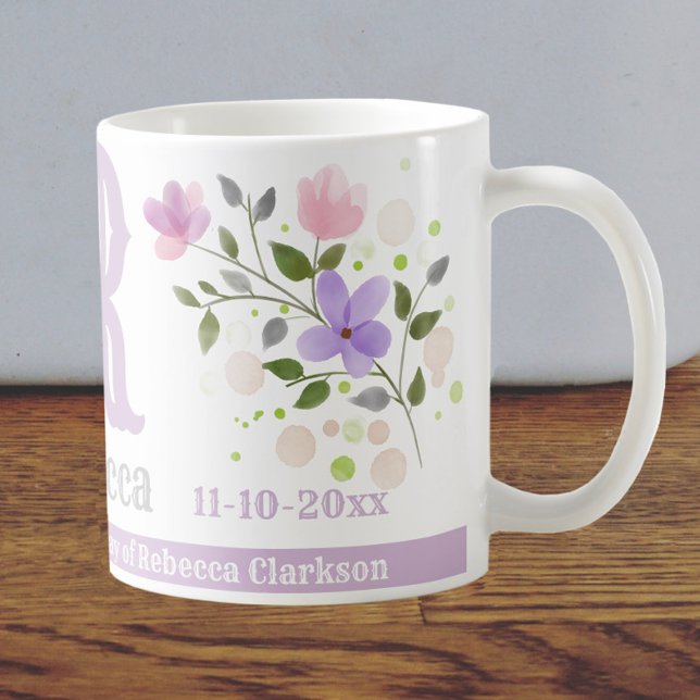 Mug Nom d'anniversaire important & Dessin floral initi (Créateur téléchargé)