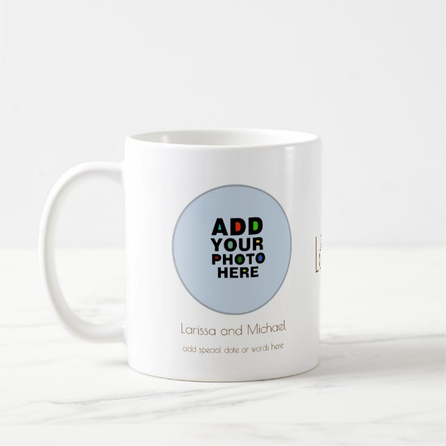 Mug nom, date et photo personnalisée blanc (Gauche)