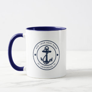 Mug Nom de bateau d'ancre nautique bleu marine personn