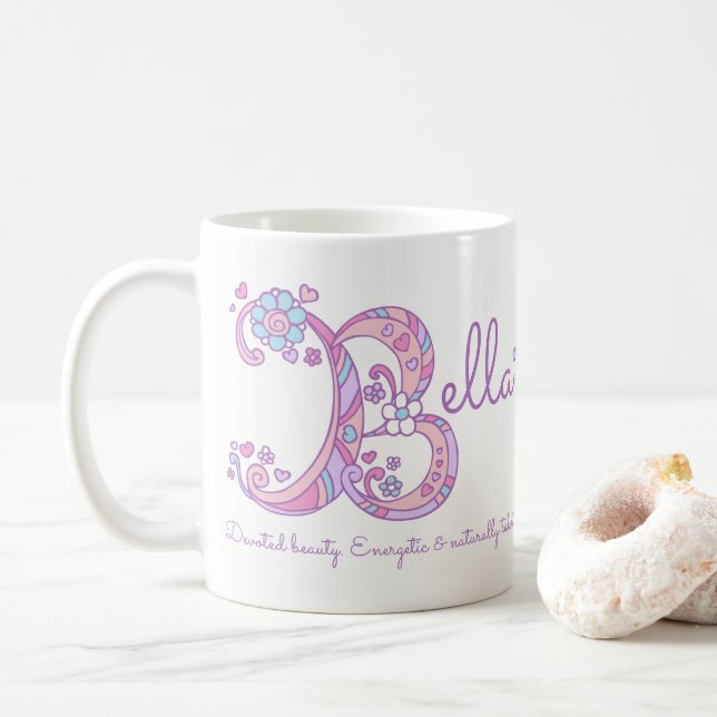 Mug Nom de Bella signifiant fleur de coeur B monogramm (Avec donut)