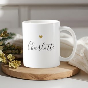 Mug Nom de calligraphie à cœur doré moderne