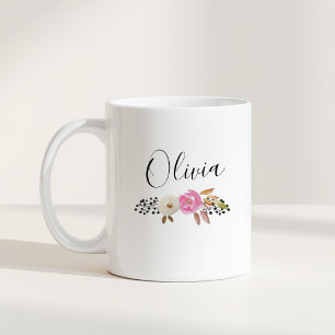 Mug Nom de calligraphie florale moderne
