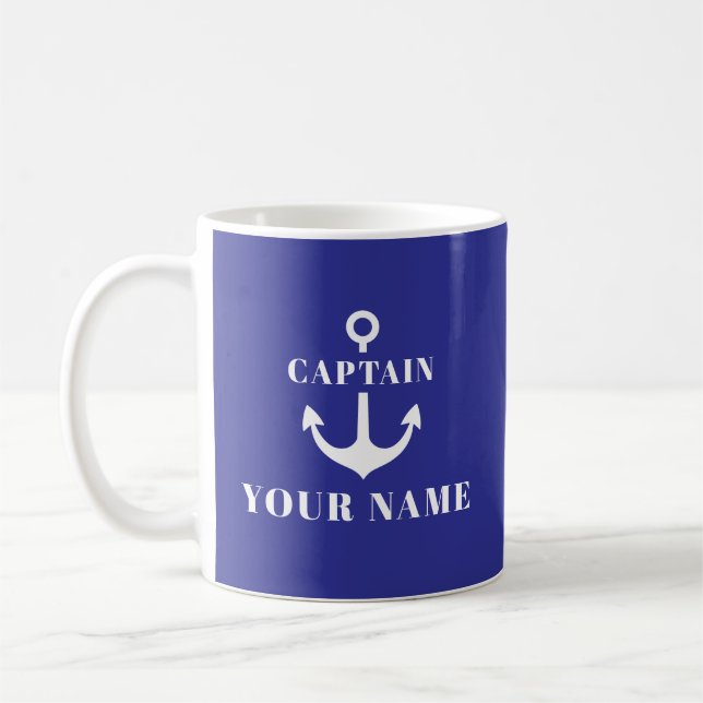 Mug Nom de capitaine personnalisé Ancre Bleue (Gauche)