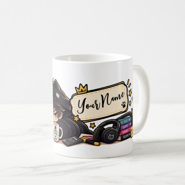 Mug Nom de chat anime café drôle Chibi (Devant droit)