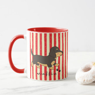 Mug Nom de Dachshund noir et feu à rayures rouges