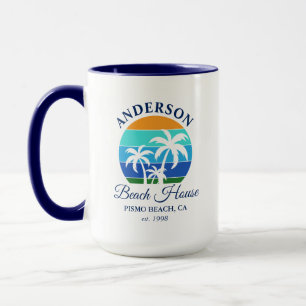 Mug Nom de famille Beach House Sun Palm Trees Bleu Gra