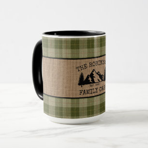 Mug Nom de famille Cabine Arbres Sage Plaid Burlap Big
