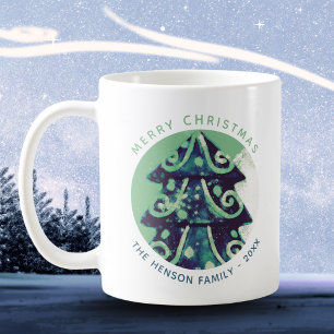 Mug Nom de famille d'arbre de Noël festif