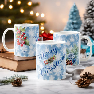 Mug Nom de famille Flocon de neige bleu Noël Année