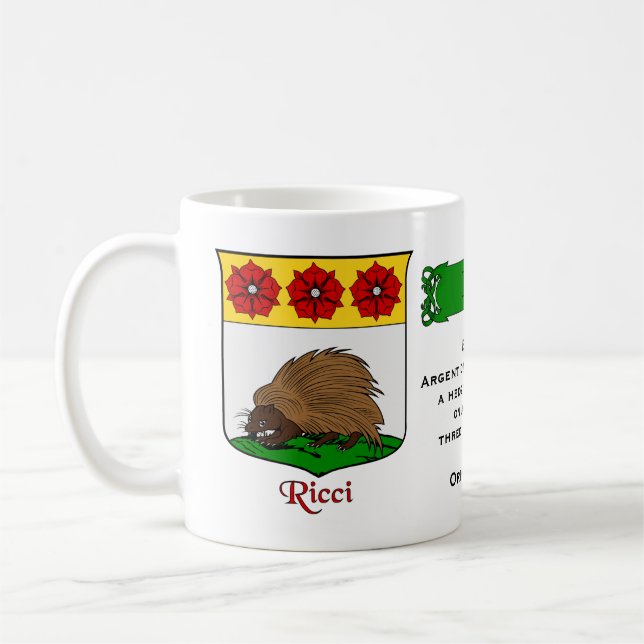 Mug Nom de famille italien Ricci Heraldic Shield et Bl (Gauche)