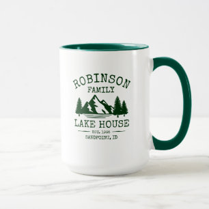 Mug Nom de famille Lake House Forest Green Trees Big