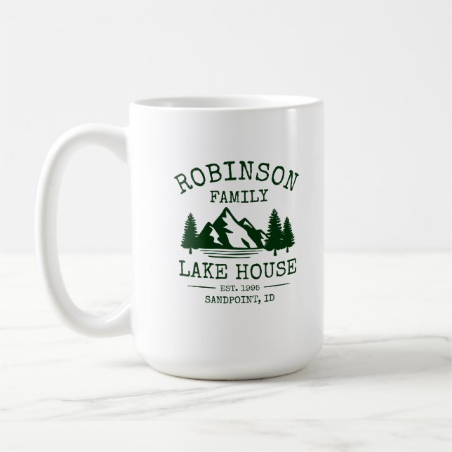Mug Nom de famille Lake House Forest Green Trees Large (Gauche)