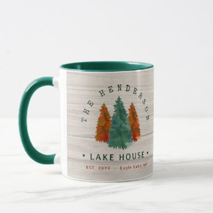 Mug Nom de famille Lake House Pine Tree bois Personnal