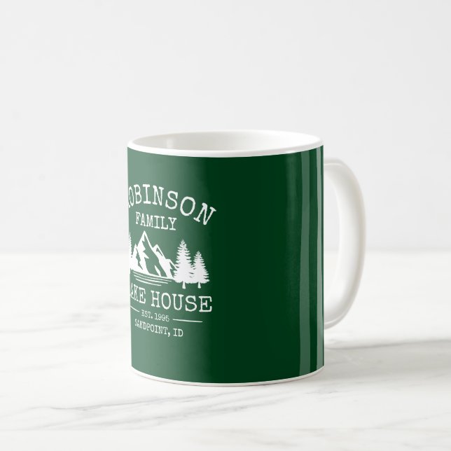Mug Nom de famille Lake House Trees Forest Green (Devant droit)