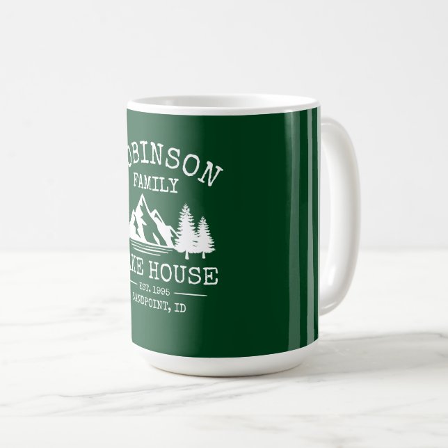 Mug Nom de famille Lake House Trees Forêt verte Grande (Devant droit)