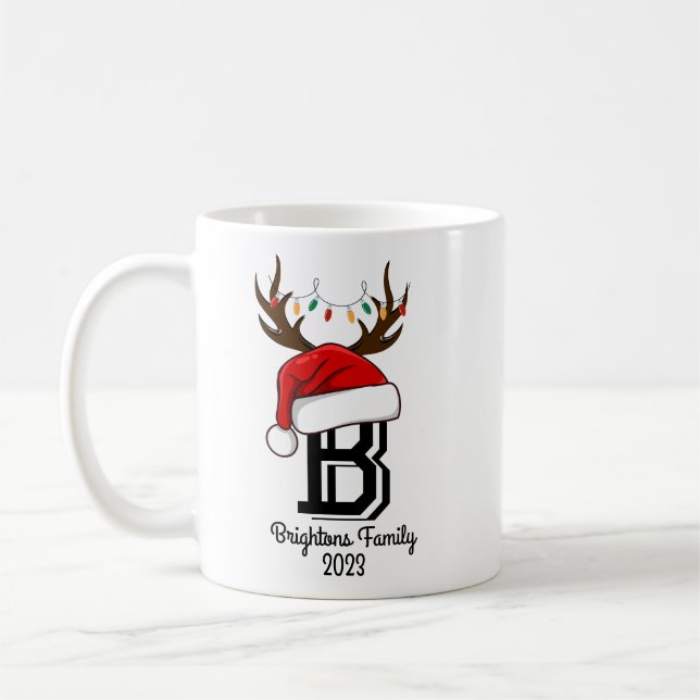 Mug Nom de famille monogramme Noël du Père Noël (Gauche)
