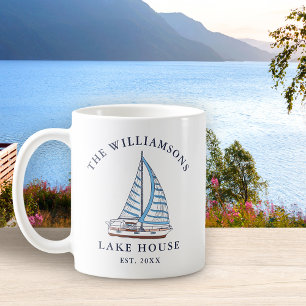 Mug Nom de famille Nautical Blue Sails Boat Lake House