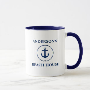 Mug Nom de famille nautique Maison de plage Ancre bleu