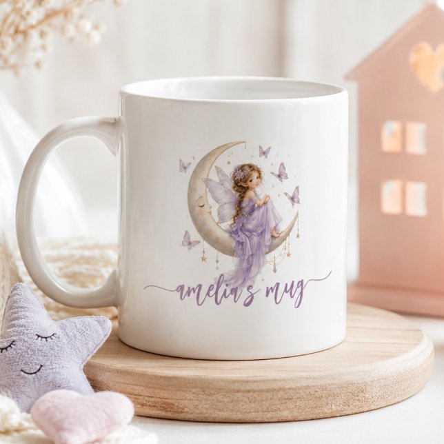 Mug Nom de fée de la lune personnalisé | Papillon lava (Personalized Moon Fairy Name | Lavender Butterfly Coffee Mug)