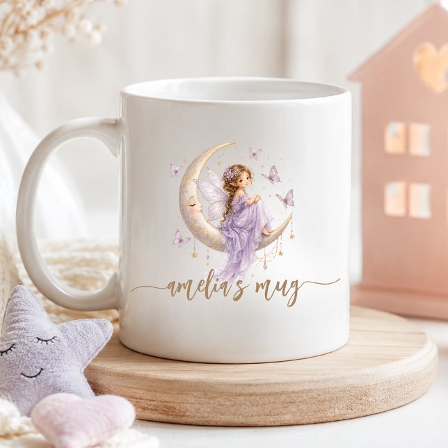 Mug Nom de fée de la lune personnalisé | Papillon lava (Personalized Moon Fairy Name | Lavender Butterfly Coffee Mug)