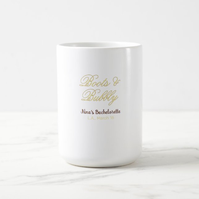 Mug Nom de fête de bachelorette Boots & Bubble jaune o (Centre)