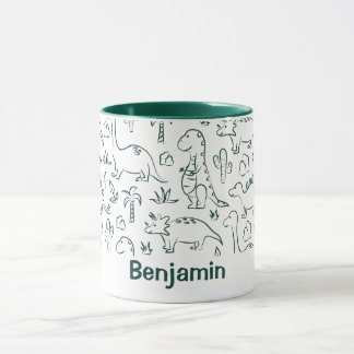 Mug Nom de garçon dinosaures Dino Mignon Jungle Vert