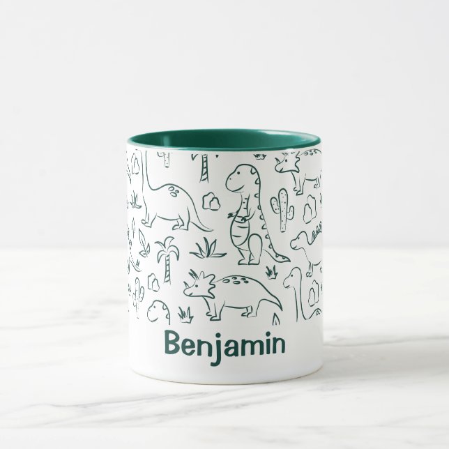Mug Nom de garçon dinosaures Dino Mignon Jungle Vert (Centre)