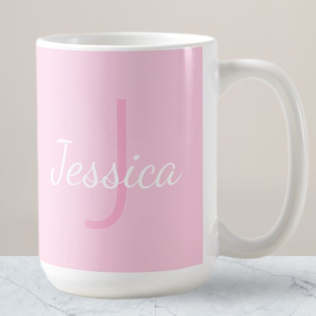 Mug Nom de la fille mignonne Monogrammed | Rose et bla (Créateur téléchargé)