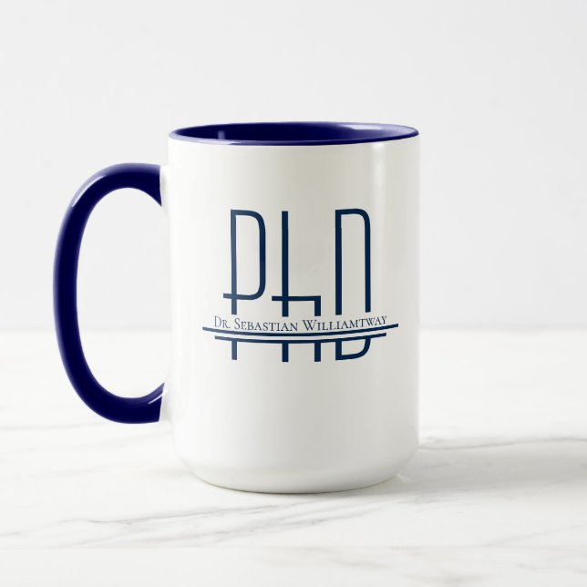 Mug Nom de la graduation Bleu PhD (Gauche)