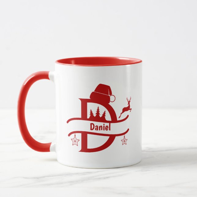 Mug Nom de la lettre Santa Hat | Monogramme | Initiale (Gauche)