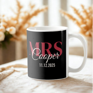 Mug Nom de la mariée avec date Mariage Crimson rouge c