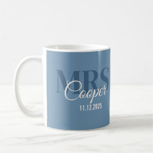 Mug Nom de la mariée avec Mariage Date bleu Jean Coule