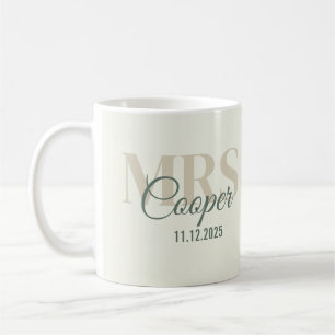 Mug Nom de la mariée avec Mariage Date Couleur verte C