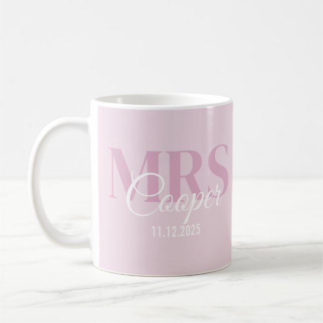 Mug Nom de la mariée avec Mariage Date Crimson clair r (Gauche)