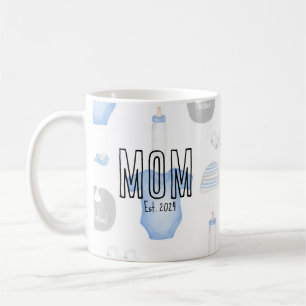 Mug Nom de la mère du bébé Année Est. Texte noir