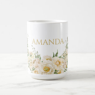 Mug Nom de la Personnaliser Gold & White Flower