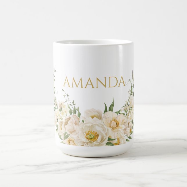 Mug Nom de la Personnaliser Gold & White Flower (Centre)