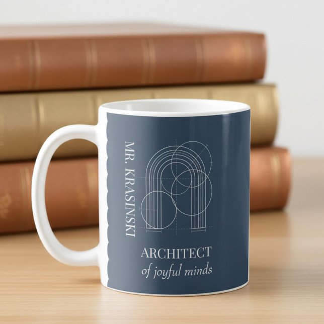 Mug Nom de l'enseignant Architecte d'Esprits Joyeux Bl (Personalized mug, teacher appreciation gift by Darling & May)